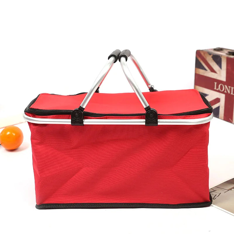 Portable Picnic Basket Oxford Cloth Camping Insulated Basket Thickened Aluminum Film Folding Take-Out Picnic Basket