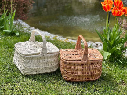 Wicker Basket, Rustic Basket, Wicker Organizer, Wine Picnic Basket, Picnic Basket, Wicker Basket with Lid, Wicker Easter Basket, Handmade