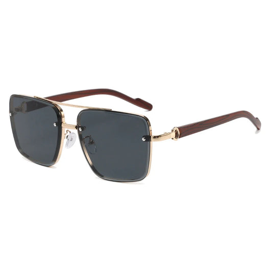 Fashion Oversized Metal Sunglasses Men Classic Wood Grain Sun Glasses Male Vintage Outdoor Driving Shades