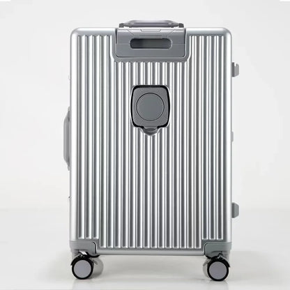Suitcases Luggage Front Opening Cabin Luggage with USB Cup Holder Female Trolley Case Male Brake Wheel Traveling Bag Luggage
