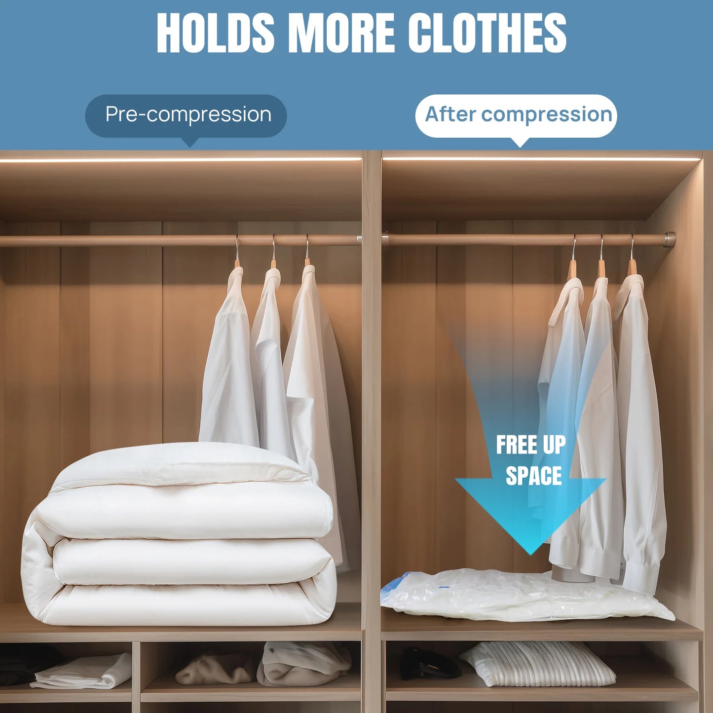 Vacuum Storage Bags for Clothes,12-Pack with Electric Pump Hand Pump,Space-Saving Compression Bags for Travel &Home Organization
