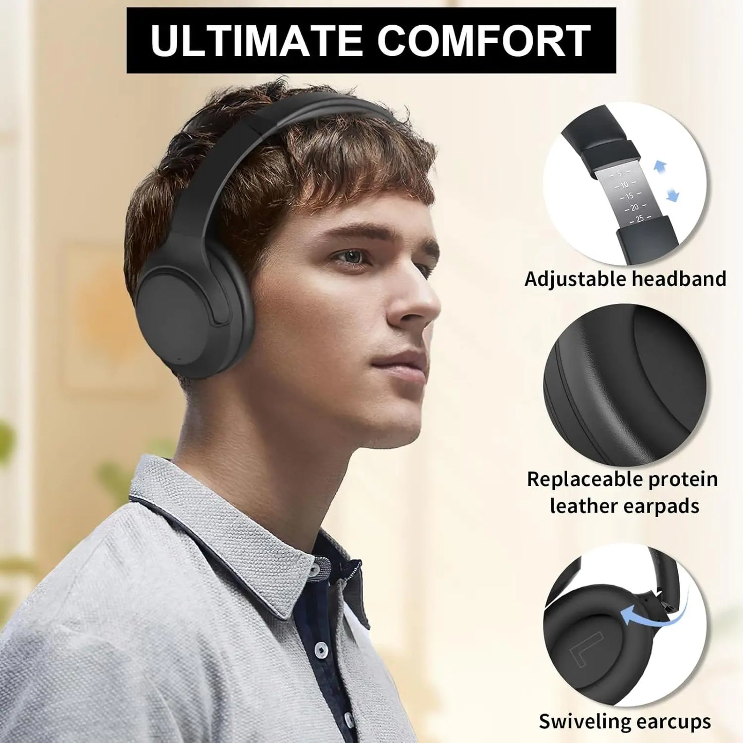 Hybrid Active Noise Cancelling Headphones, Wireless over Ear Bluetooth Headsets ANC,APP Custom Eq,Deep Bass, Comfort Ear Cups