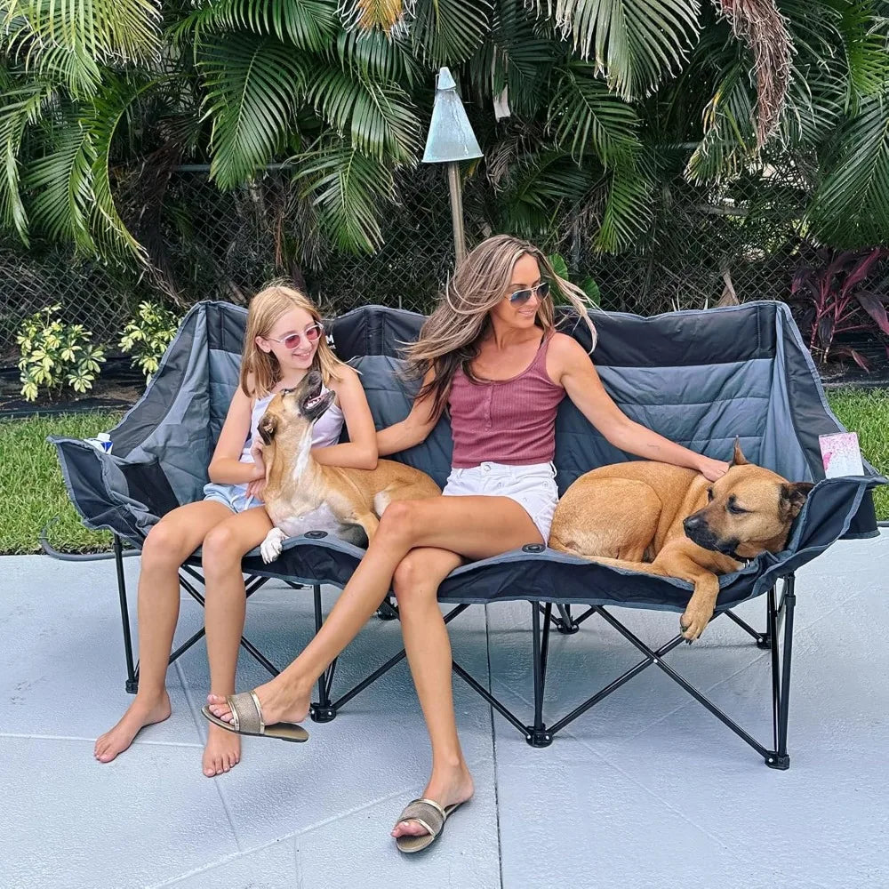 3 Person Camping Chairs Folding Double Camping Chair Portable Oversized Loveseat Padded Camp Chair Heavy Duty Camping Couch For