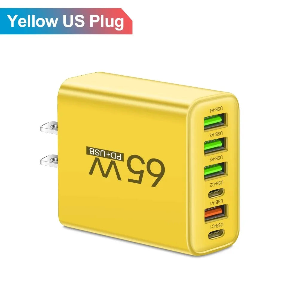 65W USB Multi-Ports Fast Charging Mobile Phone Charger for Iphone Xiaomi Samsung Quick Charge 3.0 Wall Adapters Travel Chargers