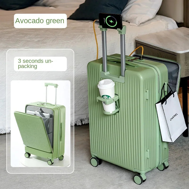 2024 New Suitcase Front Opening Luggage USB Laptop Bag Carry-On Travel Bags Rolling Cabin Suitcases 18" 22" 28 Inch Trolley Case