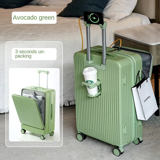 2024 New Suitcase Front Opening Luggage USB Laptop Bag Carry-On Travel Bags Rolling Cabin Suitcases 18" 22" 28 Inch Trolley Case