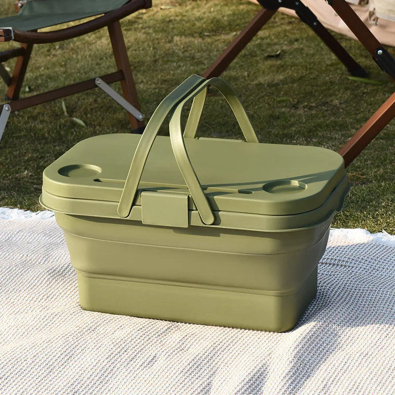 Outdoor Camping Foldable Storage Box Folding Table Picnic Portable Storage Basket Picnic Basket Comes with a Small Table Board