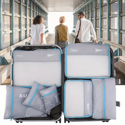 7 Set Luggage Organizer Bags for Family, Mesh Breathable Travel Packing Cubes for Suitcases Durable Travel Essentials Bags Set