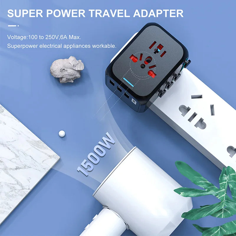 With 3 USB and Type C Power Adapters for Fast Charging Eu/Uk/Us/Australia Travel Plugs, International Travel Adapters USB 5V 3A