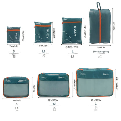 7 Set Luggage Organizer Bags for Family, Mesh Breathable Travel Packing Cubes for Suitcases Durable Travel Essentials Bags Set