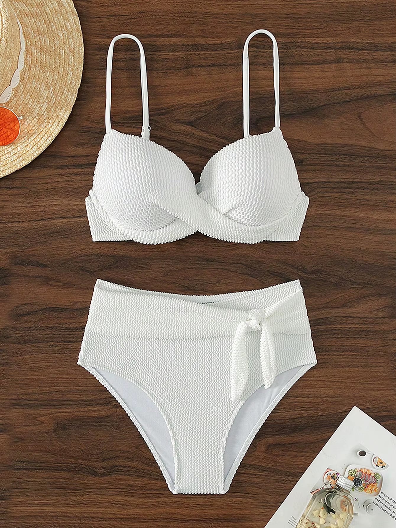 Women Two Pieces Padded Bikini Swimsuit Set Summer 2025 High Waist Push up Swimwear Bathing Suit Sexy White Beachwear