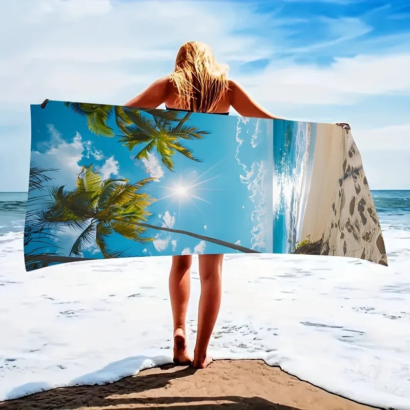 Beach Paradise: Large, Stylish Towel with Tropical Palm Scene Suitable for Towels, Bath Towels, Beach Towels