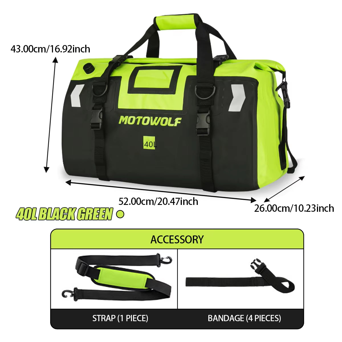 Motorcycle Dry Bag Waterproof Reflective Tail Duffle Bag Skiing Travel Hiking Camping Boating Riding Fishing Outdoor Luggage