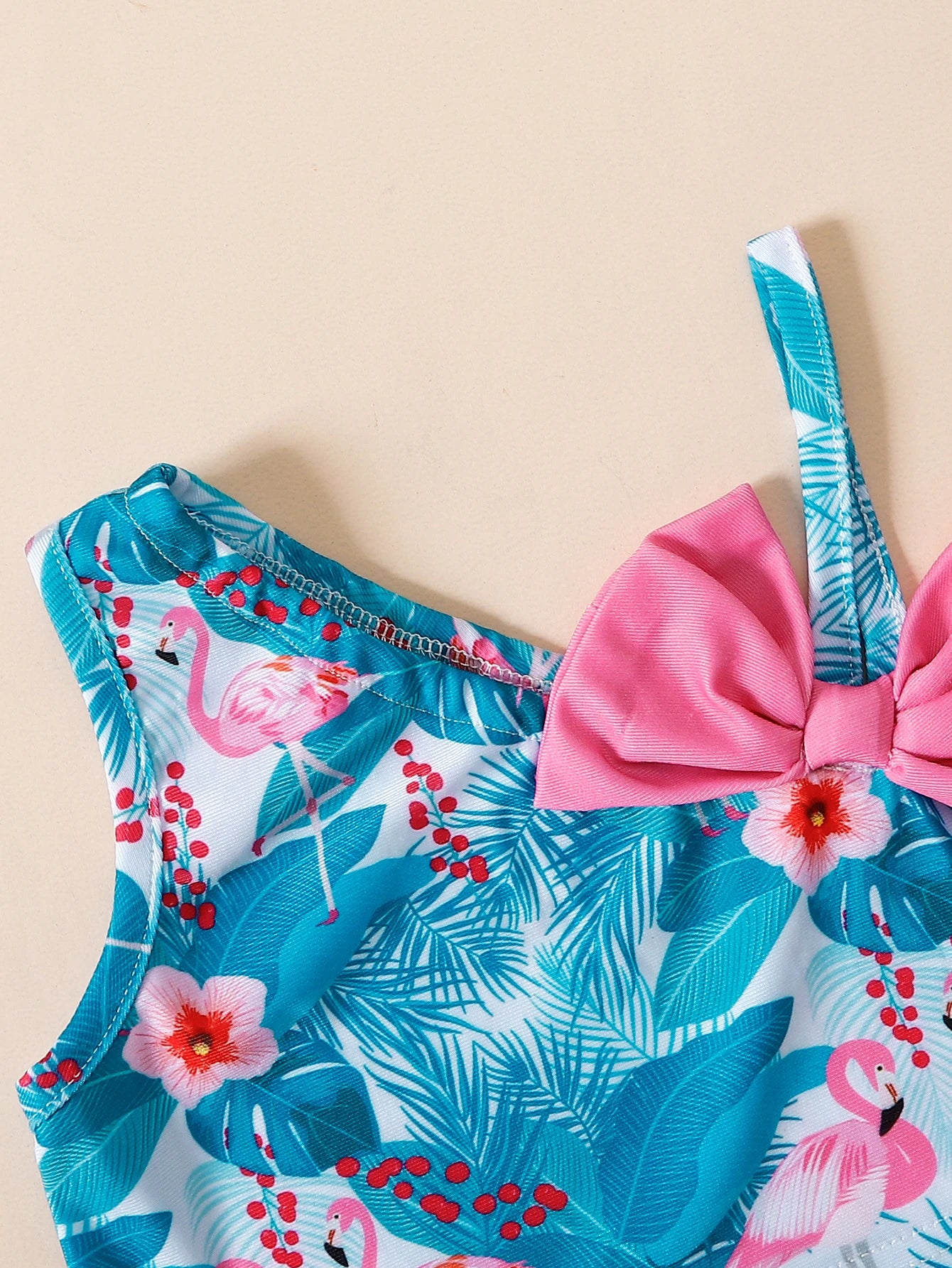 Summer Toddler Girls Swimwear 1-3Y Flamingo Tropical Print 2Pcs Bikini Set with Bow Ruffle Hem Kids Beachwear