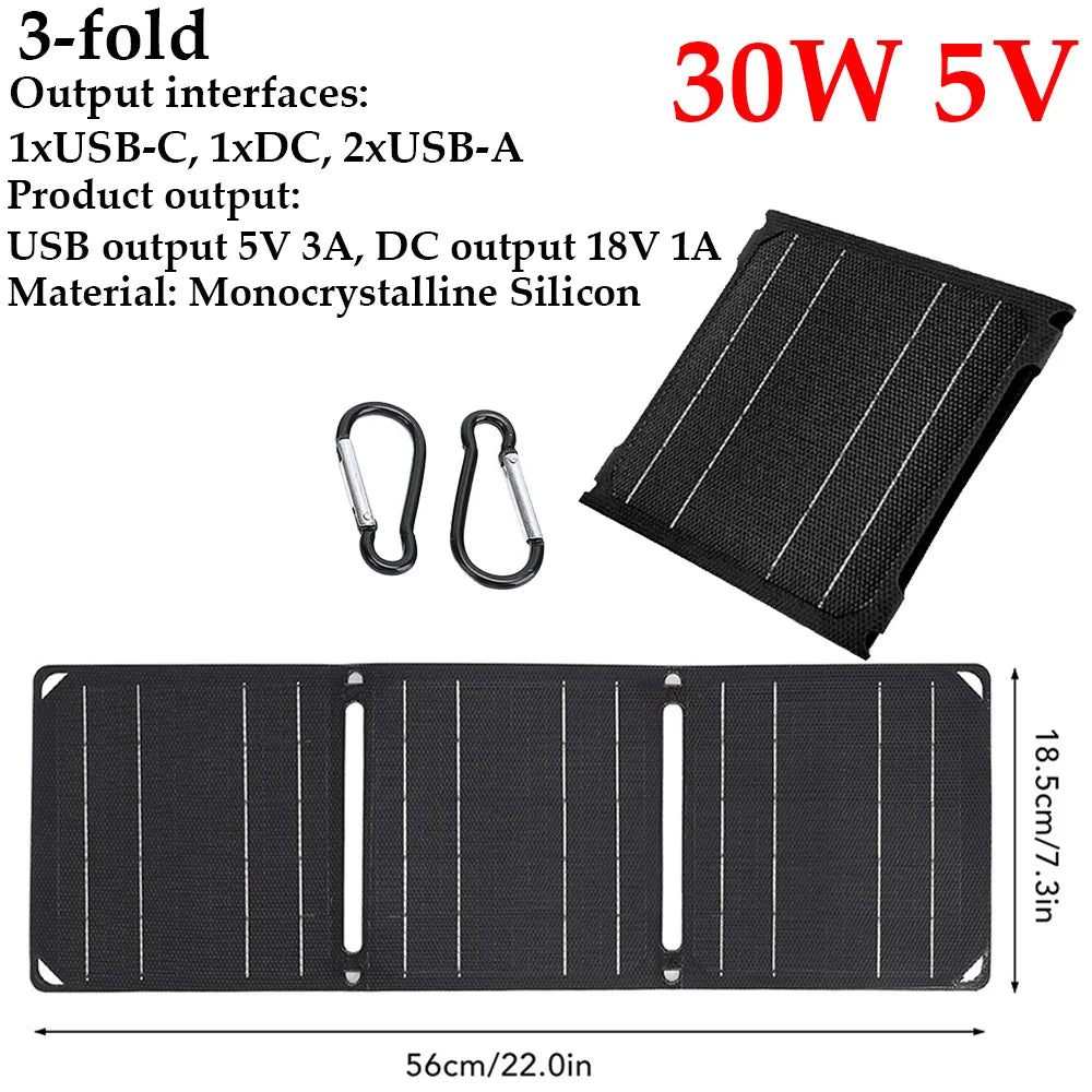 Outdoor Powerful Portable Solar Panel 5V 30W 40W Battery Phone Charger PD 20W QC 3.0 5V 9V 12V for USB a C Power Bank