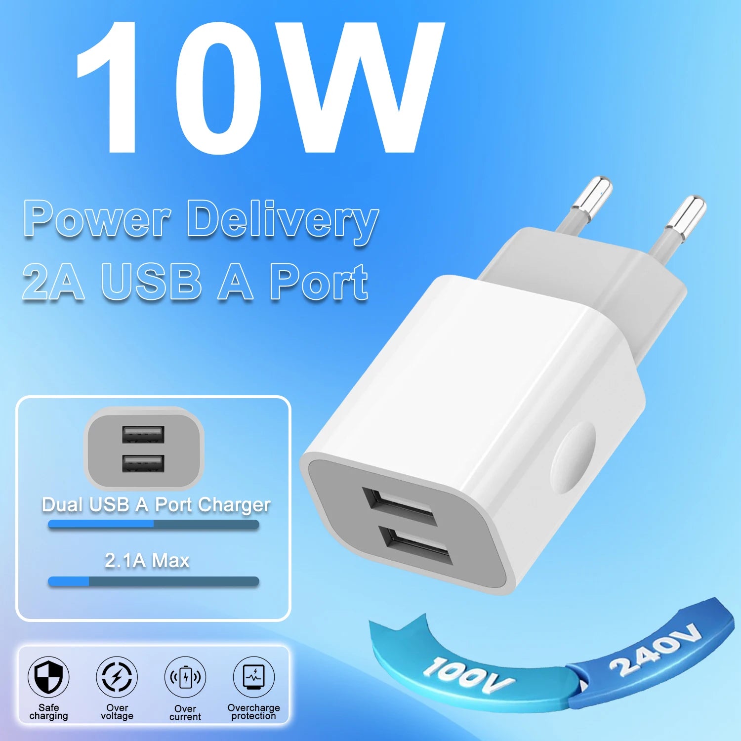 5V 2A EU Plug USB Chargers Universal Travel AC Power Wall Adapters 5V 2A USB Phone Chargers for Iphone Ipad Samsung Xiaomi