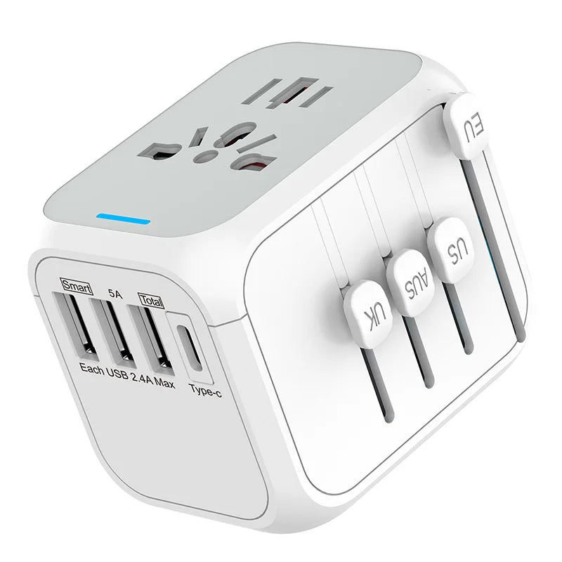 With 3 USB and Type C Power Adapters for Fast Charging Eu/Uk/Us/Australia Travel Plugs, International Travel Adapters USB 5V 3A