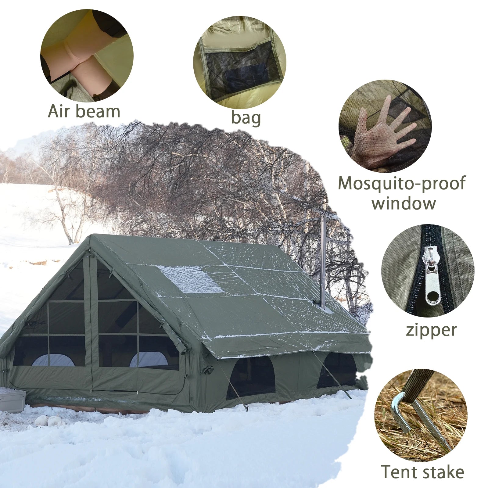 Inflatable Camping Tent 4-8 People with Windows Portable Water-Resistant Camping Tent Four Season Tents