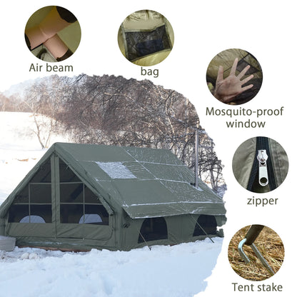 Inflatable Camping Tent 4-8 People with Windows Portable Water-Resistant Camping Tent Four Season Tents