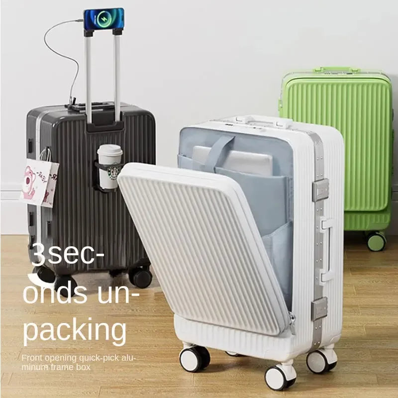 2024 New Suitcase Front Opening Luggage USB Laptop Bag Carry-On Travel Bags Rolling Cabin Suitcases 18" 22" 28 Inch Trolley Case
