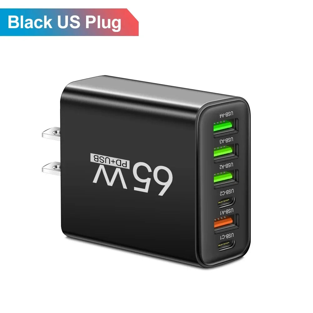 65W USB Multi-Ports Fast Charging Mobile Phone Charger for Iphone Xiaomi Samsung Quick Charge 3.0 Wall Adapters Travel Chargers