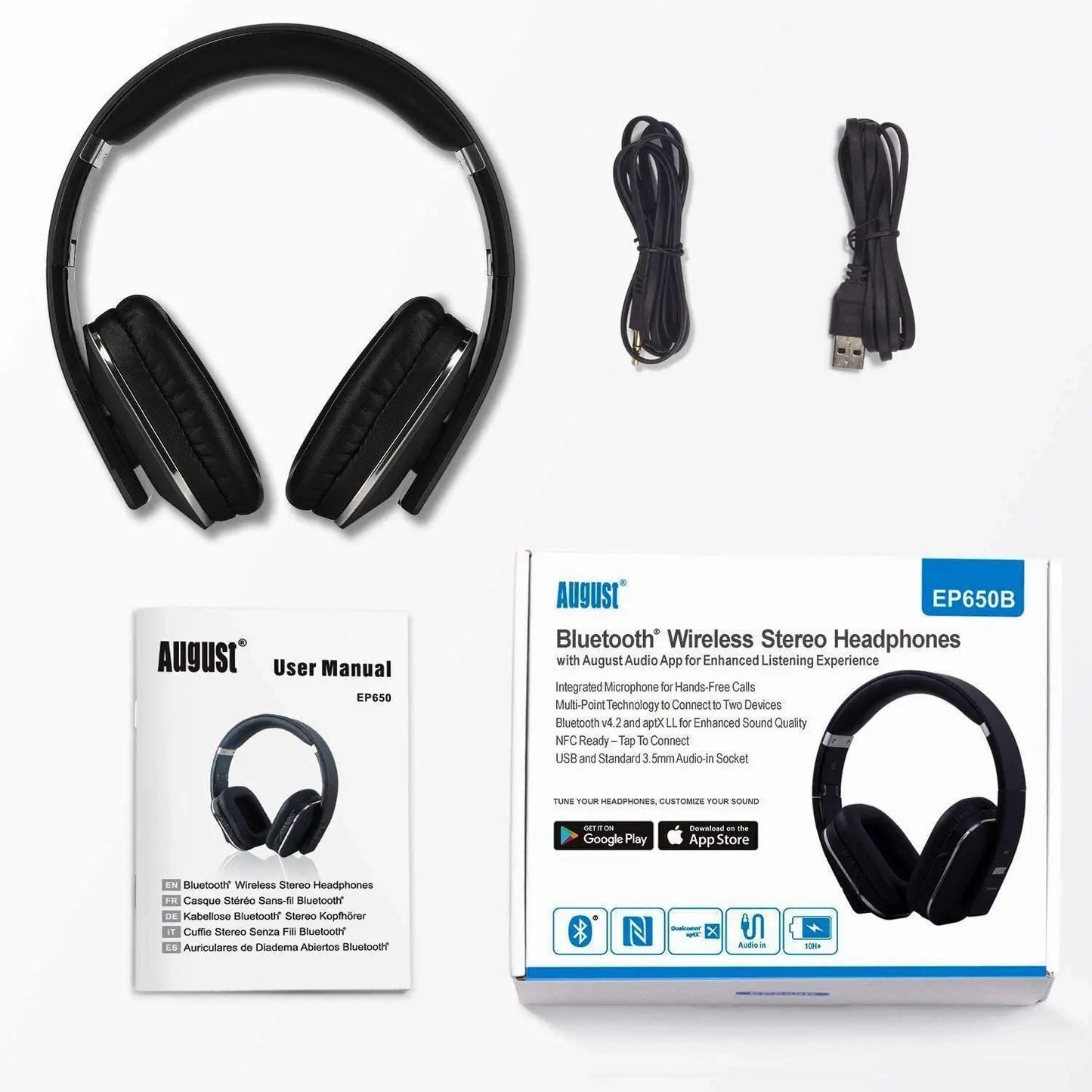 EP650 Bluetooth Wireless Headphones with Mic/Multipoint/Nfc over Ear Bluetooth 4.2 Stereo Music Aptx Headset for Tv,Phone
