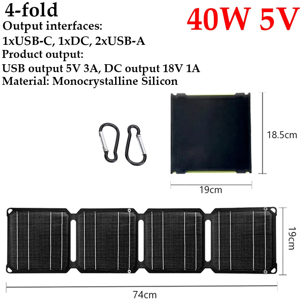Outdoor Powerful Portable Solar Panel 5V 30W 40W Battery Phone Charger PD 20W QC 3.0 5V 9V 12V for USB a C Power Bank