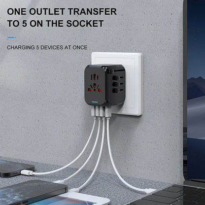 With 3 USB and Type C Power Adapters for Fast Charging Eu/Uk/Us/Australia Travel Plugs, International Travel Adapters USB 5V 3A