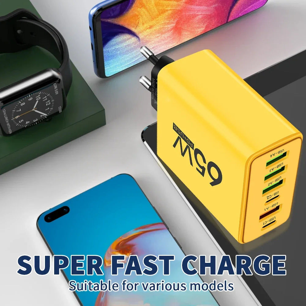 65W USB Multi-Ports Fast Charging Mobile Phone Charger for Iphone Xiaomi Samsung Quick Charge 3.0 Wall Adapters Travel Chargers