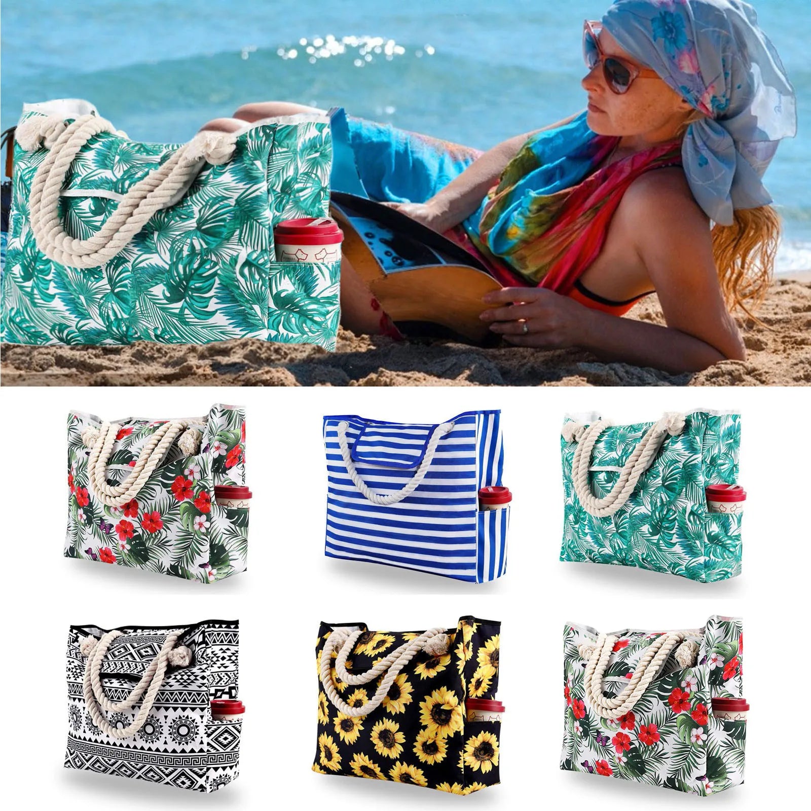 Super Large Capacity Tote Bags Multifunctional Printed Beach Bag Travel Beach Pool Gym Must-Have Accessories Shoulder Bags