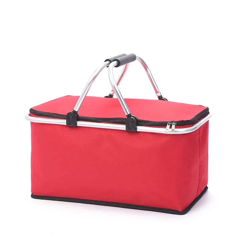 Portable Picnic Basket Oxford Cloth Camping Insulated Basket Thickened Aluminum Film Folding Take-Out Picnic Basket