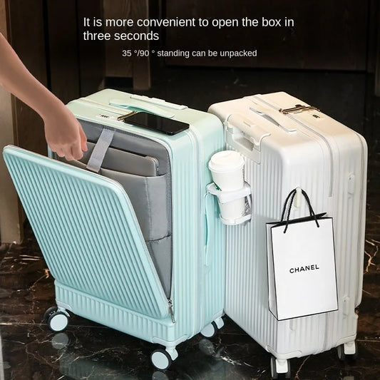 2024 New Suitcase Front Opening Luggage USB Laptop Bag Carry-On Travel Bags Rolling Cabin Suitcases 18" 22" 28 Inch Trolley Case
