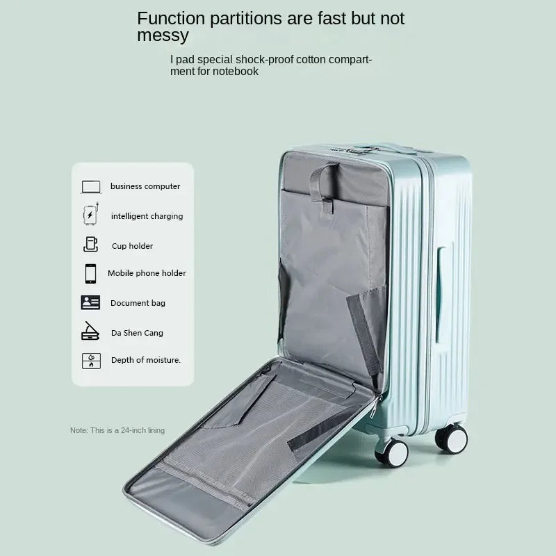 2024 New Suitcase Front Opening Luggage USB Laptop Bag Carry-On Travel Bags Rolling Cabin Suitcases 18" 22" 28 Inch Trolley Case