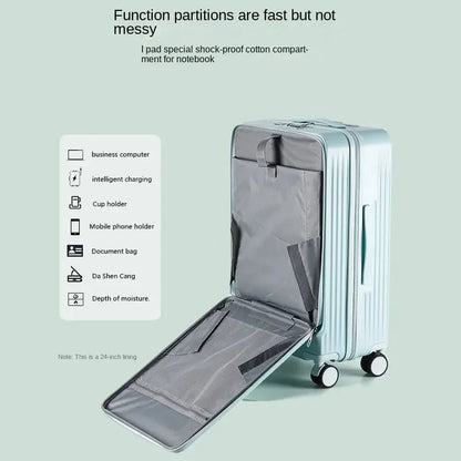 2024 New Suitcase Front Opening Luggage USB Laptop Bag Carry-On Travel Bags Rolling Cabin Suitcases 18" 22" 28 Inch Trolley Case