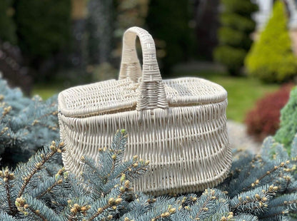 Wicker Basket, Rustic Basket, Wicker Organizer, Wine Picnic Basket, Picnic Basket, Wicker Basket with Lid, Wicker Easter Basket, Handmade