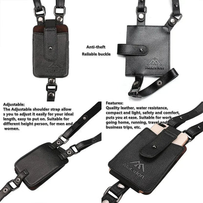 Man Leather Anti-Theft Safety Wallet Bag Travel Outdoor Hidden Underarm Holster Shoulder Phone Case Wallets Bags Black