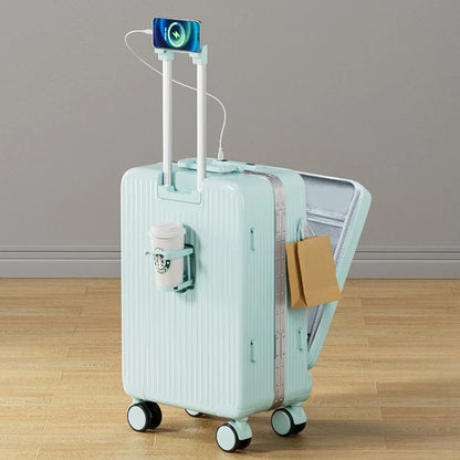 2024 New Suitcase Front Opening Luggage USB Laptop Bag Carry-On Travel Bags Rolling Cabin Suitcases 18" 22" 28 Inch Trolley Case