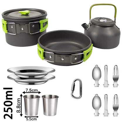 Camping Cooking Set Camping Cookware Travel Tableware Outdoor Picnic Set Teapot for 2-3 Peaple Non-Stick Pots Assorted Sets