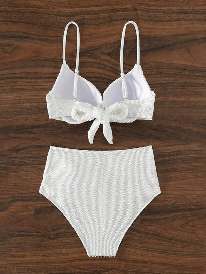 Women Two Pieces Padded Bikini Swimsuit Set Summer 2025 High Waist Push up Swimwear Bathing Suit Sexy White Beachwear