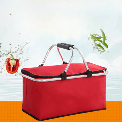 Portable Picnic Basket Oxford Cloth Camping Insulated Basket Thickened Aluminum Film Folding Take-Out Picnic Basket