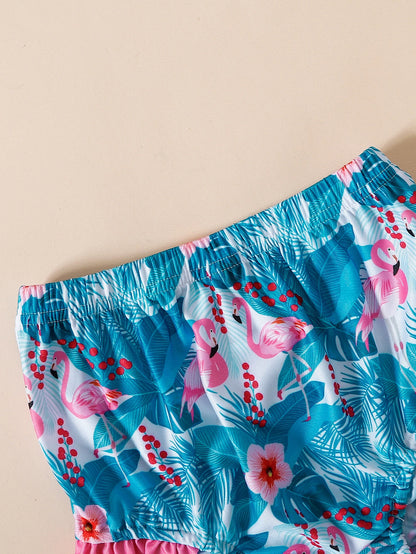 Summer Toddler Girls Swimwear 1-3Y Flamingo Tropical Print 2Pcs Bikini Set with Bow Ruffle Hem Kids Beachwear