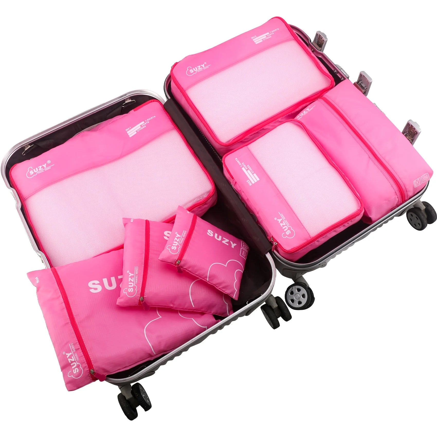 7 Set Luggage Organizer Bags for Family, Mesh Breathable Travel Packing Cubes for Suitcases Durable Travel Essentials Bags Set