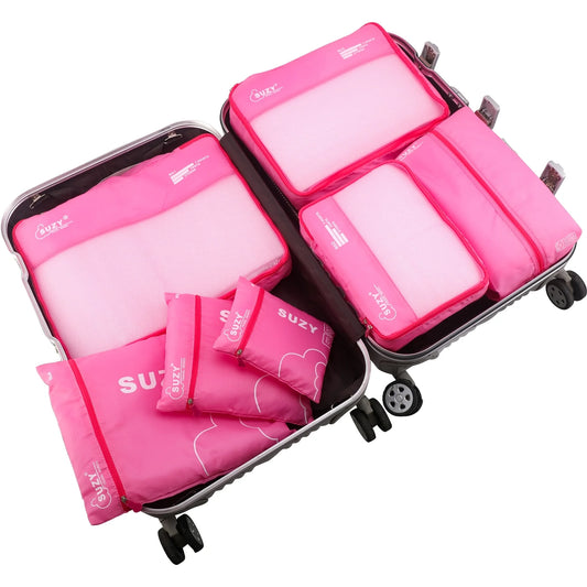 7 Set Luggage Organizer Bags for Family, Mesh Breathable Travel Packing Cubes for Suitcases Durable Travel Essentials Bags Set