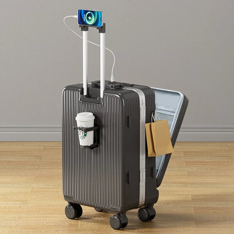 2024 New Suitcase Front Opening Luggage USB Laptop Bag Carry-On Travel Bags Rolling Cabin Suitcases 18" 22" 28 Inch Trolley Case