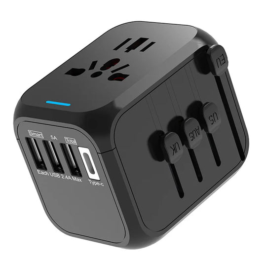 With 3 USB and Type C Power Adapters for Fast Charging Eu/Uk/Us/Australia Travel Plugs, International Travel Adapters USB 5V 3A