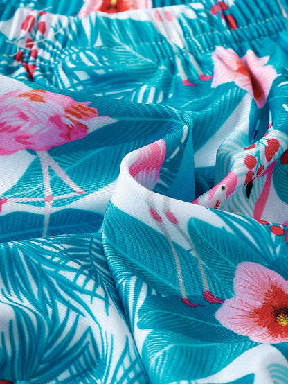 Summer Toddler Girls Swimwear 1-3Y Flamingo Tropical Print 2Pcs Bikini Set with Bow Ruffle Hem Kids Beachwear