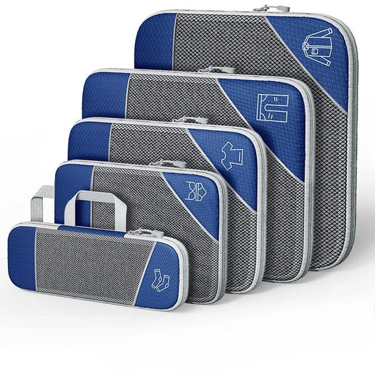 5PCS Compression Packing Cubes, Mesh Travel Packing Cubes for Suitcases, Lightweight Organizers Bag Set for Travel Essentials