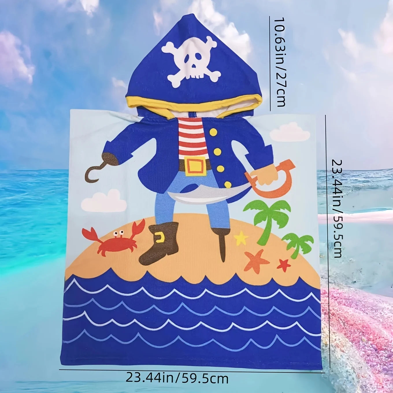 Kids Hooded Beach Towel Poncho - Cute Cartoon Animal & Pirate Design, Absorbent Quick Dry Towel,, Perfect for Beach Pool Bath