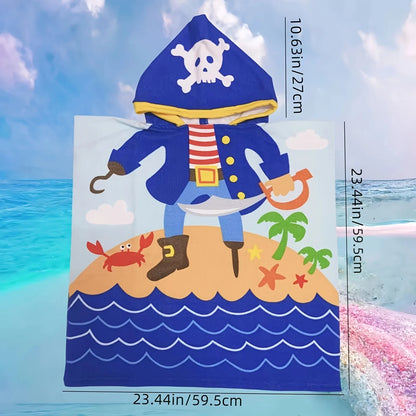 Kids Hooded Beach Towel Poncho - Cute Cartoon Animal & Pirate Design, Absorbent Quick Dry Towel,, Perfect for Beach Pool Bath