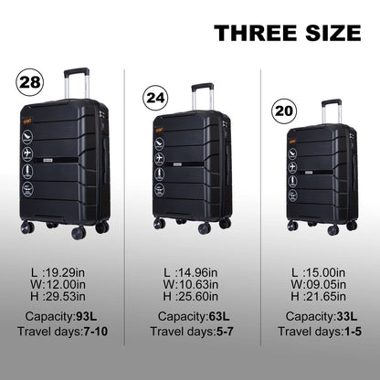 Hardshell Suitcase Spinner Wheels PP Luggage Sets Lightweight Suitcase with TSA Lock, 3-Piece Set (20/24/28)